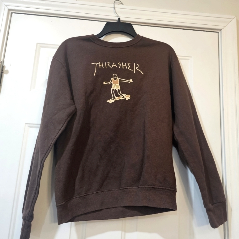 Thrasher Gonz Logo Brown Crewneck Sweatshirt size small skateboarding